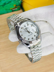 Rolex oyster perpetual silver chain with White dial and date