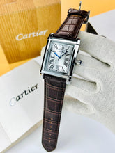Cartier Tank Brown Leather Straps Master Quality ( Silver Case with White Dial)