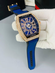 Franck Muller-Inspired Diamond Yachting Watch Blue Dial