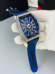 Franck Muller-Inspired Diamond Yachting Watch Blue Dial