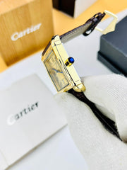 Cartier Tank Brown Leather Straps Master Quality (Golden Case with Golden Dial)
