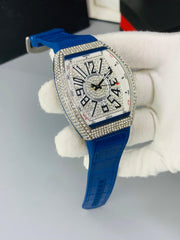 Franck Muller-Inspired Diamond Yachting Watch Blue Dial