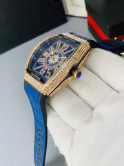 Franck Muller-Inspired Diamond Yachting Watch Blue Dial