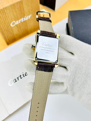 Cartier Tank Brown Leather Straps Master Quality (Golden Case with Golden Dial)