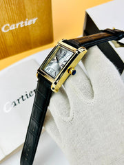 Cartier Tank Brown Leather Straps Master Quality (Golden Case with Golden Dial)