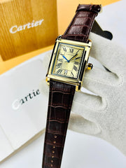 Cartier Tank Brown Leather Straps Master Quality (Golden Case with Golden Dial)