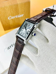Cartier Tank Brown Leather Straps Master Quality ( Silver Case with White Dial)